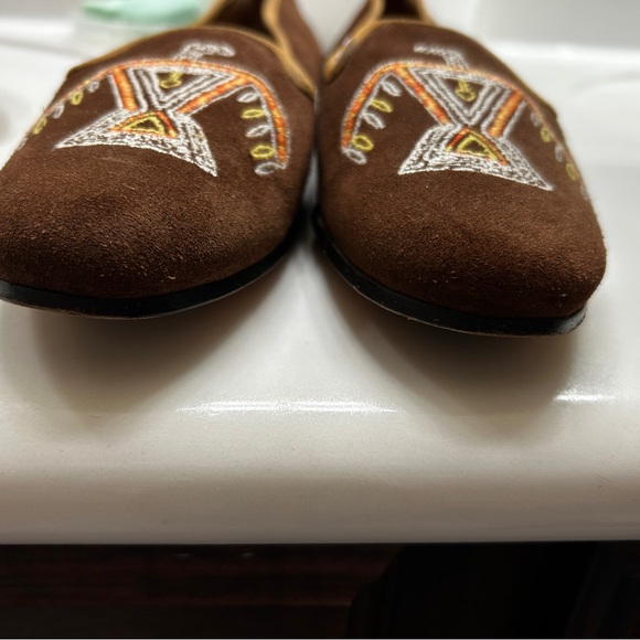 Women’s Stubbs & Wootton Brown Suede Embroidered Loafers SIZE 9AA Rare - Picture 5 of 11